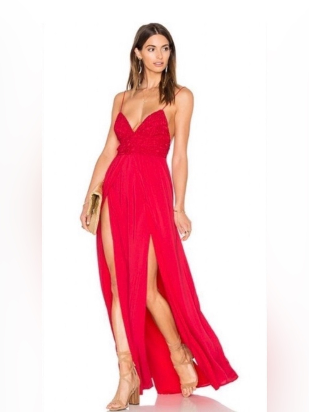 The Jetset Diaries Private Beach Maxi Dress Red Lace Slit Size L NWT